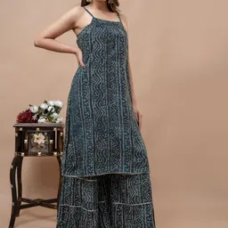 Shedika Bandhani Printed Shoulder Straps Straight Kurta With Sharara image 3