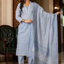 Anni Designer Ethnic Motifs Printed Regular Straight Kurta with Palazzos & Dupatta image 1