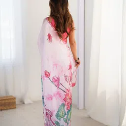 KALINI Floral Printed Embellished Mirror Work Lace Border Saree with Blouse Piece image 4