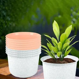 Kuber Industries 10Pcs Peach-Colored & White Textured Planters With Plate image 1