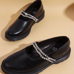 THE WHITE POLE Women Slip-On Round Toe Loafers with Western - Embellished-picture-44