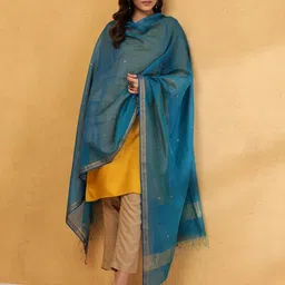 Fabindia Floral Woven Design Zari Chanderi Cotton Silk Dupatta-picture-18