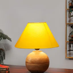 Aura Yellow Wooden Frustum Shaped Table Lamp image 3