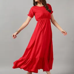 Krunal Raiyani Women Solid Round Neck Flared Fit and Flare Dress-image-17