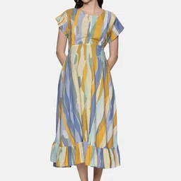 Nejo Printed Flutter Sleeve Maternity A-Line Dress-image-6