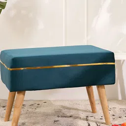 THREADVIBE LIVING Blue & Brown Wooden & Velvet Rectangle Ottoman-image-78