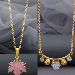 Birado Jewellery Set Of 2 Stainless Steel Gold-Plated Artificial Stones Studded Necklace-image-23