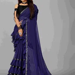 Flip The Style Sequinned Ruffles Pure Georgette Saree-image-68