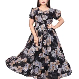 QENA Women Floral Printed Puff Sleeve Fit & Flare Maxi Dress-picture-13