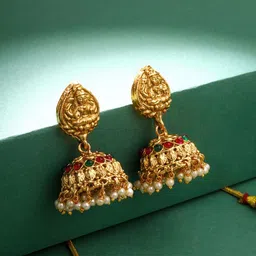 Yellow Chimes Gold-Plated Artificial Stone Studded & Beaded Temple Jewellery Set image 4