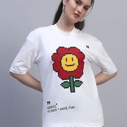 GRIFFEL Women Cotton Printed Drop-Shoulder Sleeves T-shirt-picture-47