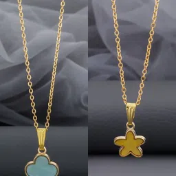 Birado Jewellery Set Of 2 Stainless Steel Gold-Plated Enamelled Pendants With Chain-picture-36