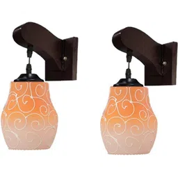 1ST TIME Orange & Orange Printed Wood Frustum Shaped Wall Lamp-picture-28