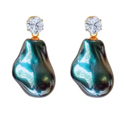 RICH AND FAMOUS Gold-Plated AD Studded & Pearls Beaded Circular Drop Earrings-picture-12