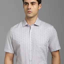 Louis Philippe Grid Tattersall Checked Spread Collar Half Sleeves Cotton Formal Shirt-image-18