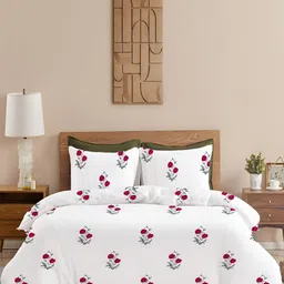 HOMEMONDE Red & Green Floral Printed Cotton Queen Duvet Cover-picture-19