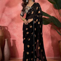 Sangria Bandhani Printed Gotta Patti Border Saree With Blouse image 3