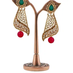 piah Women Green And Red Gold-Plated Brass Ethnic Artificial Stones Drop Earrings image 2