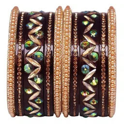 TAJ BRIDAL STORE Set Of 10 Kundan-Studded & Beaded Bridal-Style Bangles-picture-39