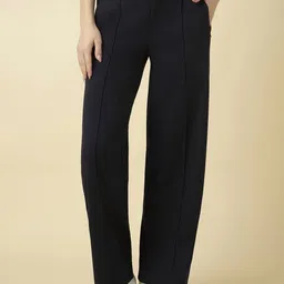 Van Heusen Athleisure Women Solid Functional Pocket Wide Leg Pleated Pant-picture-20