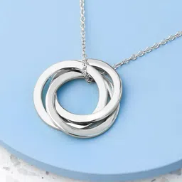 Peora Men Silver-Plated Stainless Steel Contemporary 3 Entangled Rings Pendant With Chain-picture-35