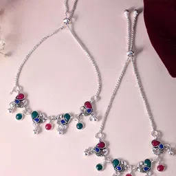 Sangria Silver-Plated Artificial Stones Anklet-image-29