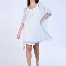 SHOWOFF with Pom-Pom Detail Kaftan Dress image 3