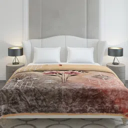 Monte Carlo Peach-Coloured & Brown Heavy Winter Double Bed Blanket 1136 GSM image 4