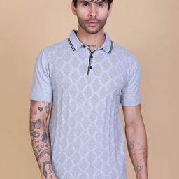 Dzant Self Design Polo Collar Neck Short Sleeves Organic Cotton T-shirt-picture-33