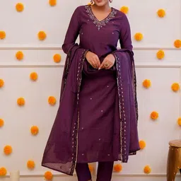 HERE&NOW Women Ethnic Motifs Embroidered Regular Sequinned Kurta with Trousers & With Dupatta-picture-20