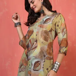 Anouk Rustic Women Floral Printed V-Neck Chanderi Silk Kurta-picture-12