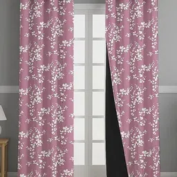 BFAM Pink Floral Thermal Insulated Set of 2 Long Door Black Out Eyelet Curtains-picture-26