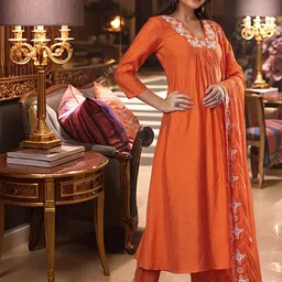Moda Rapido Women Floral Printed A-Line Kurta with Trousers & Dupatta image 2