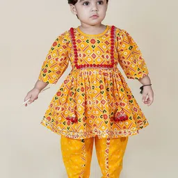 Chanda Mama Girls Ethnic Motifs Printed Regular Pure Cotton Kurta with Dhoti Pants-picture-19