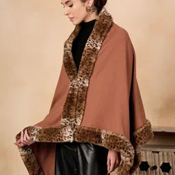 InWeave Women Animal Poncho With Fuzzy Detail image 3