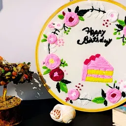 TheYUGO Pink & White Embroidered Cotton & Wooden Hoop Wall Hangings-picture-23