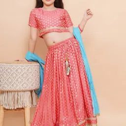 Aj DEZInES Girls Woven Design Ready to Wear Lehenga & Blouse With Dupatta image 1