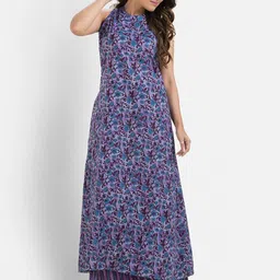 Crazy Needle Floral Printed A Line Pure Cotton Kurta with Palazzos-image-43