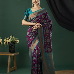 HI FI NX Ethnic Motifs Pure Silk Woven Design Zari Banarasi Saree-picture-4