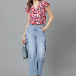 Stylecast X Kotty Women Floral Print Flutter Sleeve Cotton Crepe Top-picture-28