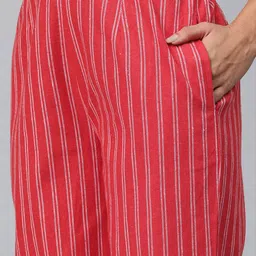 Cottinfab Vertical Stripes Tie-Up Neck Lace Inserts Pure Cotton Longline Top with Palazzos image 3