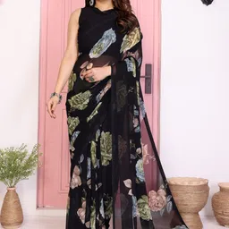 HERE&NOW Floral Printed Pure Georgette Saree With Unstiched Blouse Piece-picture-17