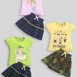Mars Infiniti Set Of 3 Pure Cotton Girls Printed T-shirt with Skirt-image-37