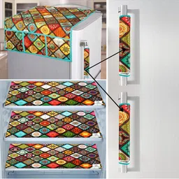 E-Retailer Blue & Yellow 6Pcs Printed Waterproof 3-Layered Refrigerator Covers With Pocket-picture-33