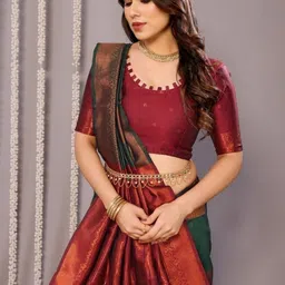 WOVENSTOCK Ethnic Motifs Zari Pure Silk Handloom Kanjeevaram Saree image 2