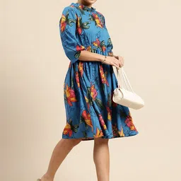 Chandbaali Floral Print Puff Sleeve Fit & Flare Dress image 4