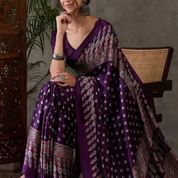 Mitera Ajrak Block Silk Blend Designer Saree image 2