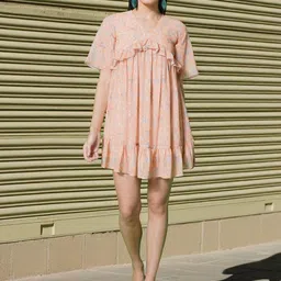 KATLINE Floral Print A-Line Gathered Mini Dress-picture-35