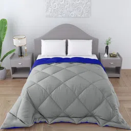 CHICERY Navy Blue & Grey Microfiber AC Room Single Bed Comforter-image-27