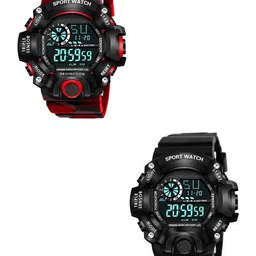 Hala Men Pack of 2 Aluminium Dial & Straps Digital Watch Combo-SSA- G90 Red+Black-picture-44